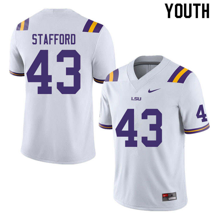 Youth #43 Preston Stafford LSU Tigers College Football Jerseys Sale-White